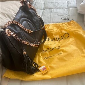 Valentino Black Shoulder Bag with rose goldChain